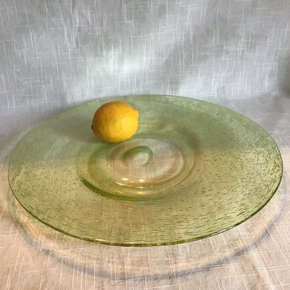 Large Hand Blown Lime Green Art Glass Plate - Picture 4 of 13